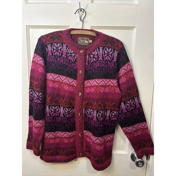 Vintage Alpaca Connection Nordic Knit Cardigan Vibrant Pink Purple Sweater Small - Picture 1 of 9